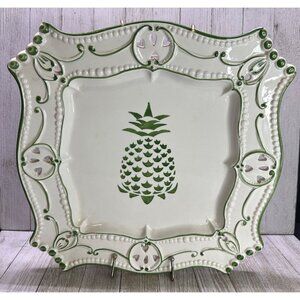 Vtg Neuwirth Portugal Majolica Style Platter Green Pineapple Decor 11.25"x12.25"